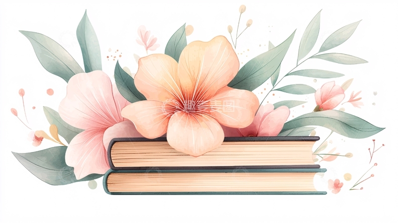 高清大图下载【趣麦麦图】书本与花卉的艺术插画