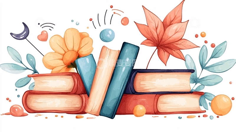 高清大图下载【趣麦麦图】书籍与自然元素插画