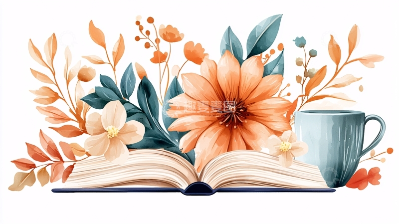 高清大图下载【趣麦麦图】秋日书香与咖啡插画
