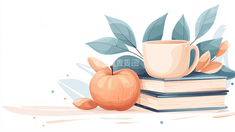 高清大图下载【趣麦麦图】秋日阅读与茶香插画