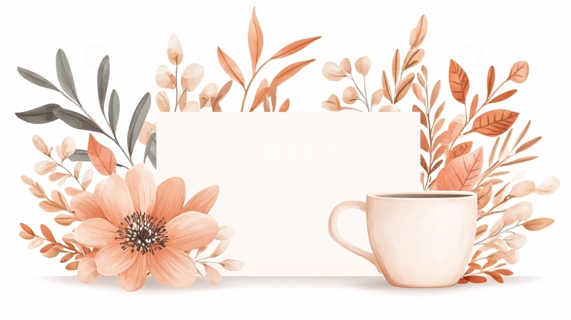 高清大图下载【趣麦麦图】秋日咖啡杯与花卉插画