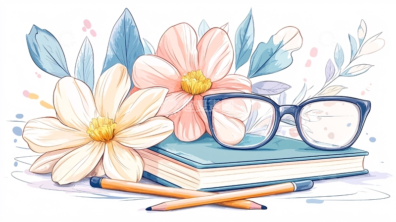 高清大图下载【趣麦麦图】书本与眼镜的插画素材