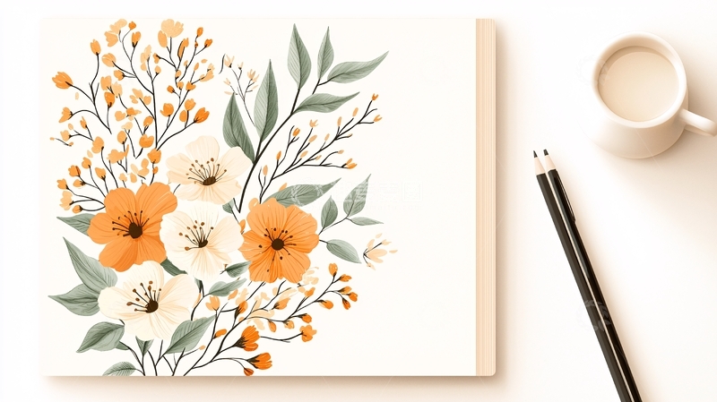 高清大图下载【趣麦麦图】秋日花卉手绘插画素材