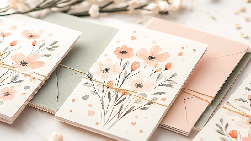 高清大图下载【趣麦麦图】粉色花卉手绘卡片套装