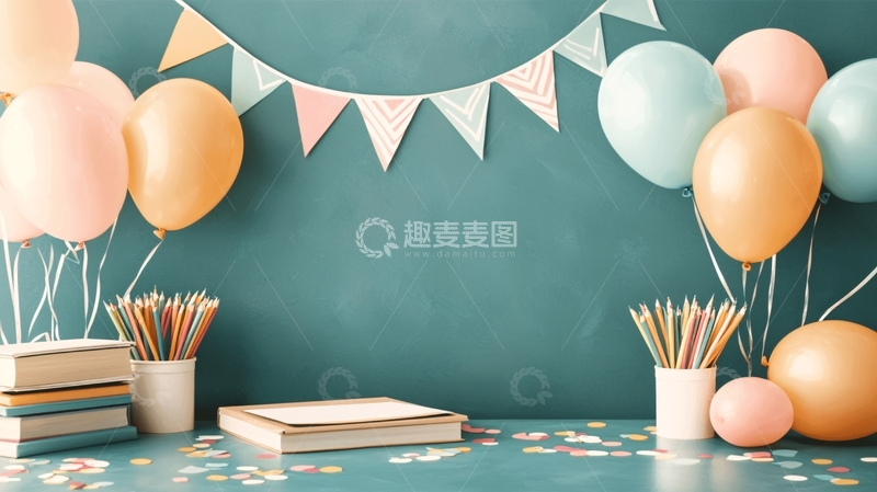 高清大图下载【趣麦麦图】彩色气球装饰教室背景墙