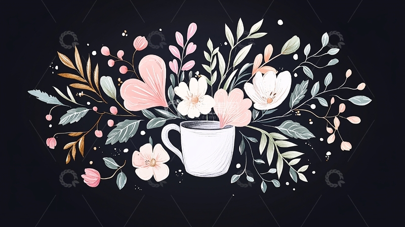 高清大图下载【趣麦麦图】一杯花香插画素材