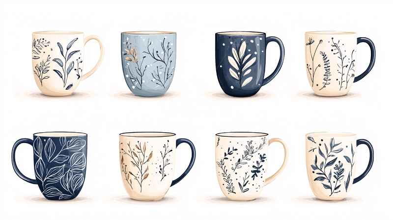 高清大图下载【趣麦麦图】手绘花卉陶瓷杯集合