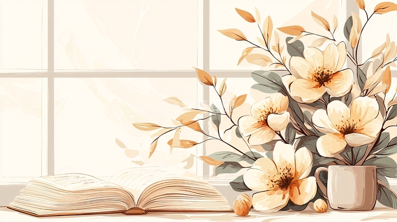 高清大图下载【趣麦麦图】窗边书香与花香