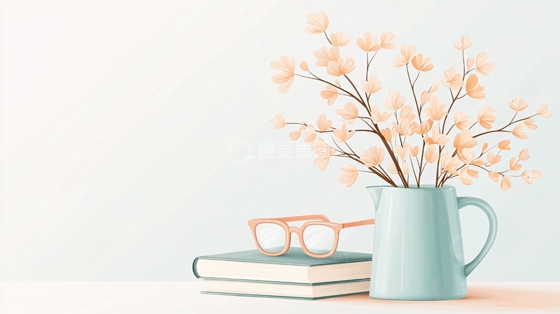 高清大图下载【趣麦麦图】清新书桌上的花瓶与眼镜