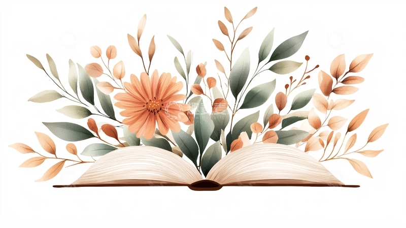 高清大图下载【趣麦麦图】书本与自然植物插画