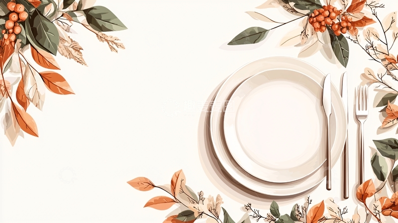 高清大图下载【趣麦麦图】秋日餐桌布置插画素材