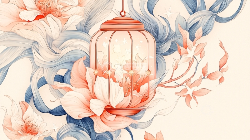 高清大图下载【趣麦麦图】梦幻灯笼与花朵插画