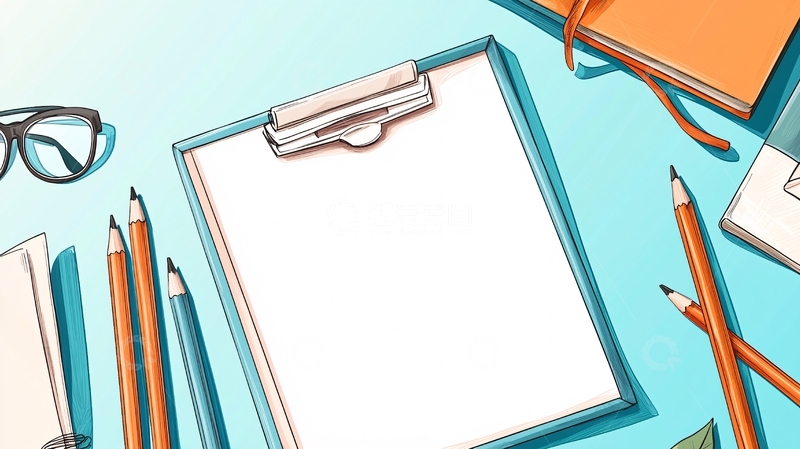 高清大图下载【趣麦麦图】办公桌上的文具与空白纸张