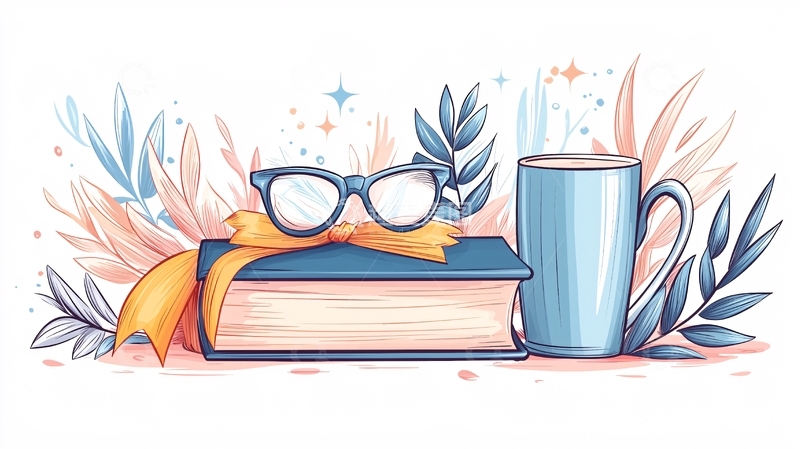 高清大图下载【趣麦麦图】书本与咖啡杯的艺术插画