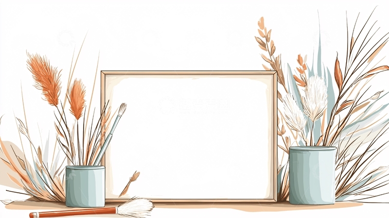 高清大图下载【趣麦麦图】秋日干花与画框背景图
