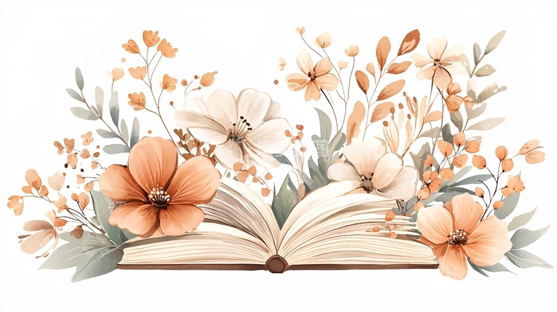 高清大图下载【趣麦麦图】书本与花卉插画素材