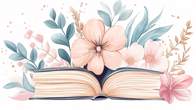 高清大图下载【趣麦麦图】书本与花卉插画素材