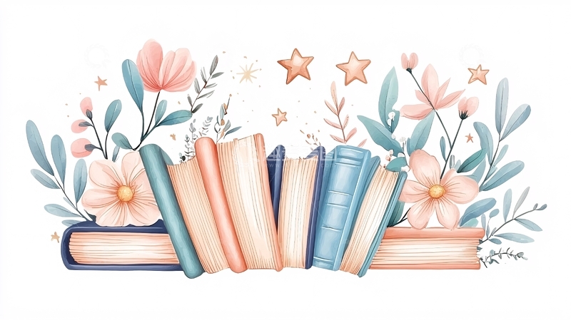 高清大图下载【趣麦麦图】书本与花朵的艺术插画
