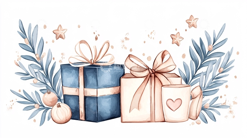 高清大图下载【趣麦麦图】节日礼物盒与装饰元素插画