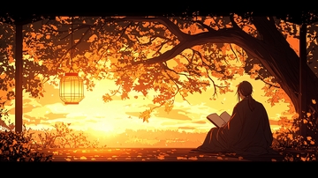 秋日树下读书人