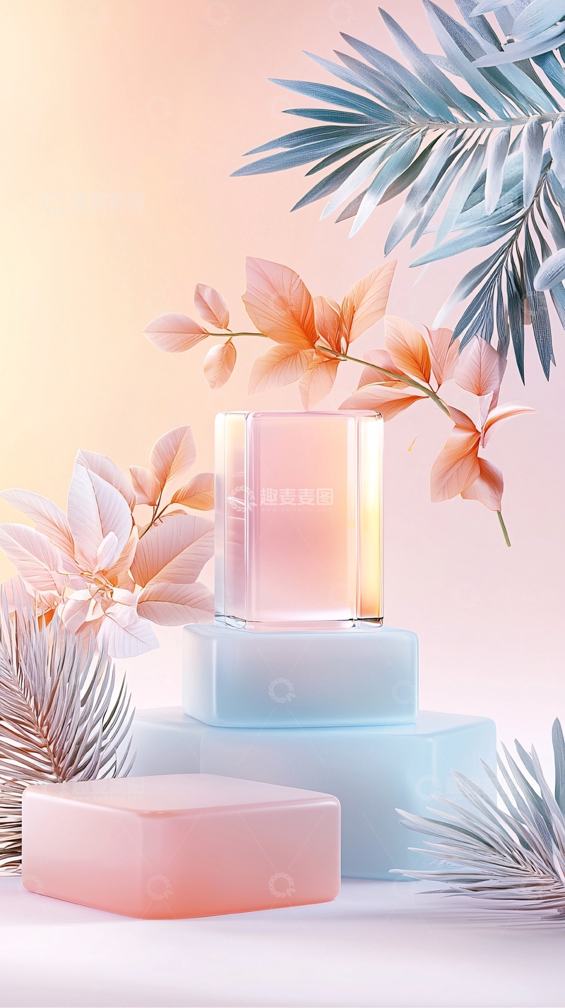 高清大图下载【趣麦麦图】粉色渐变香氛瓶与几何台座