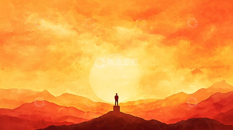 高清大图下载【趣麦麦图】日落山巅独行者