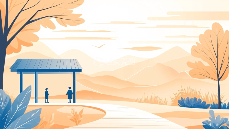 秋日山间小径上的两个人