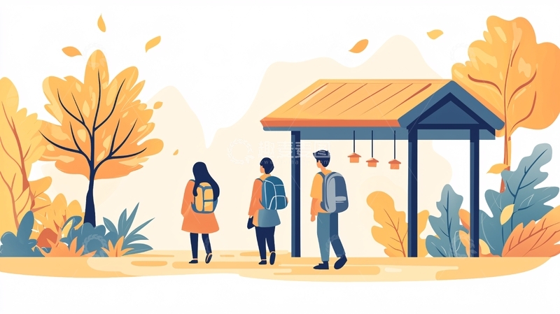 高清大图下载【趣麦麦图】秋日校园站台等待