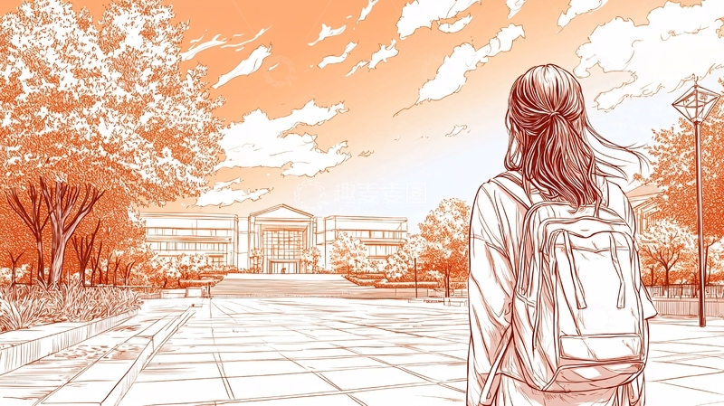 高清大图下载【趣麦麦图】校园黄昏背影