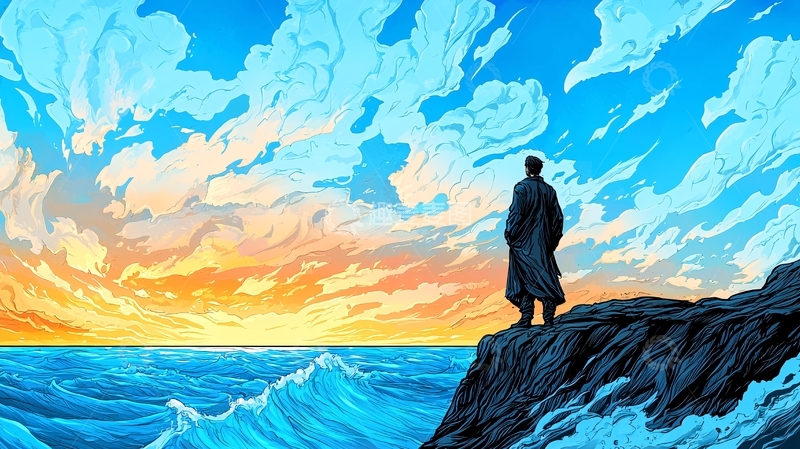 高清大图下载【趣麦麦图】海边悬崖上的孤独背影