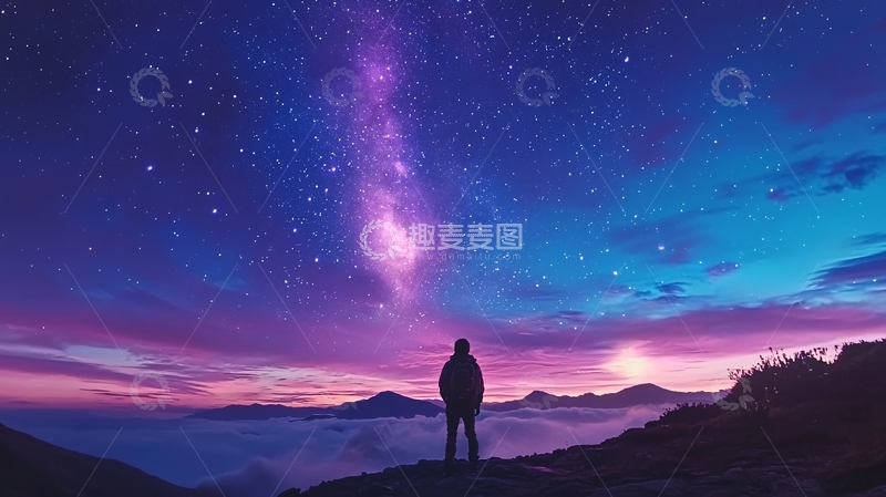 高清大图下载【趣麦麦图】夜空下的孤独旅人