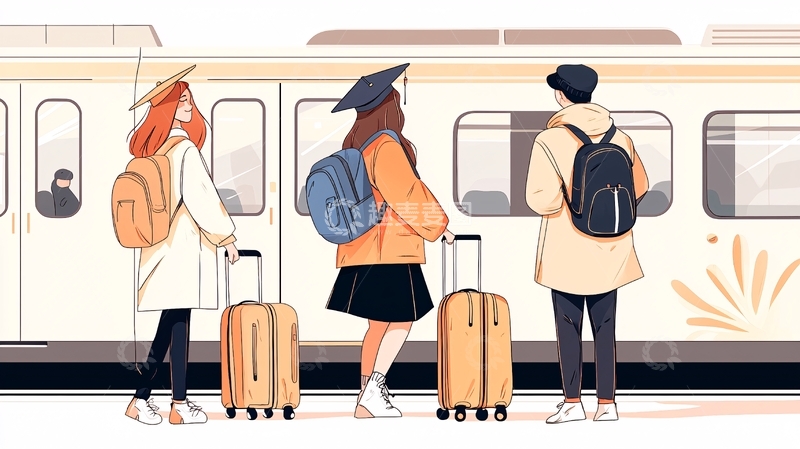 高清大图下载【趣麦麦图】三人站台等待地铁