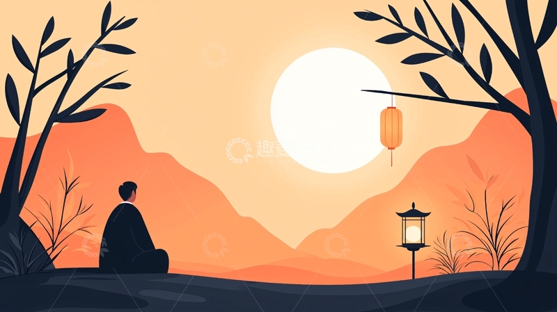 高清大图下载【趣麦麦图】秋夜静思图高清图片