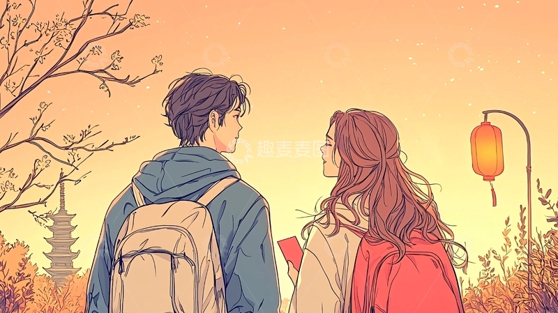 高清大图下载【趣麦麦图】秋日恋人在灯火下的温馨时刻