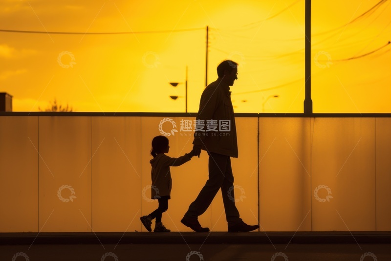 高清大图下载【趣麦麦图】父亲拉着孩子的手