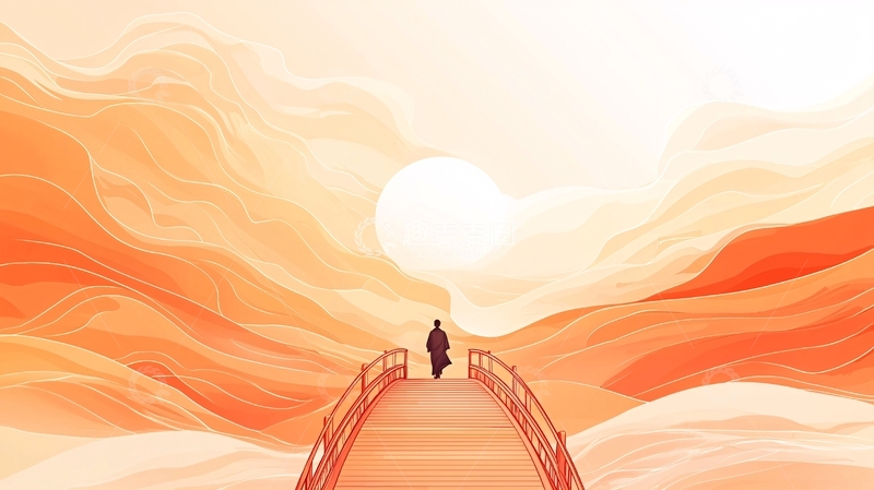 高清大图下载【趣麦麦图】桥上行走的旅人
