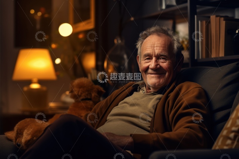 高清大图下载【趣麦麦图】坐在沙发上的老年人1