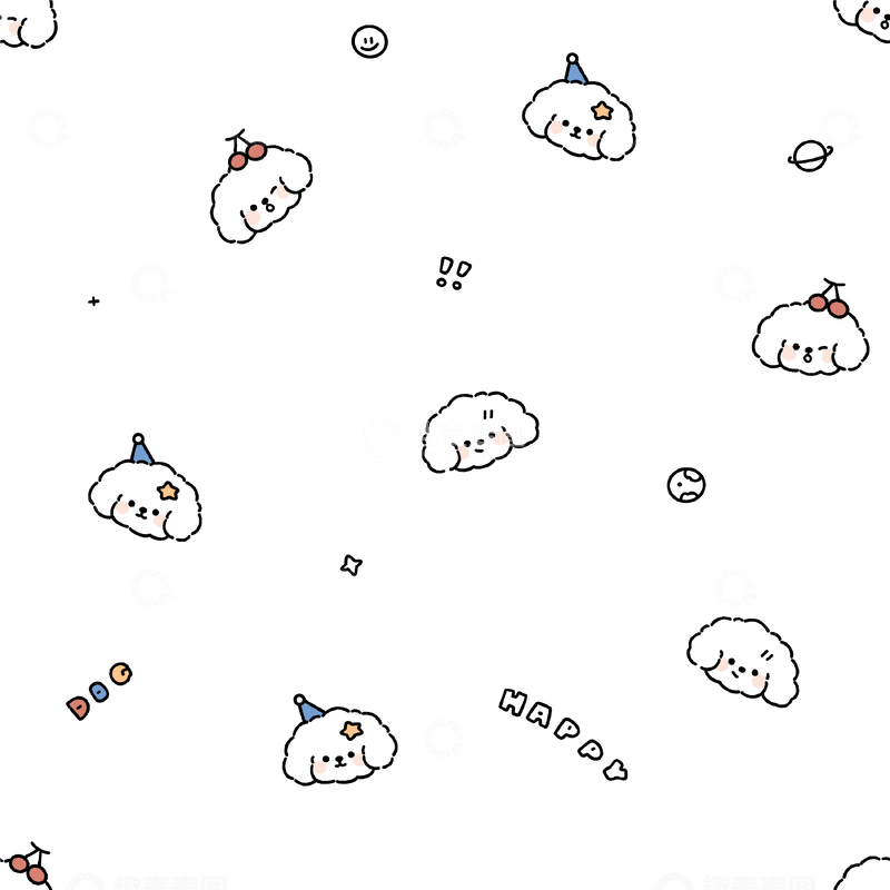 卡通小狗满印四方连续图案