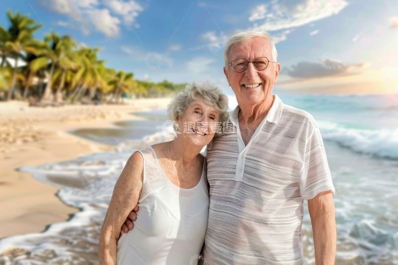 高清大图下载【趣麦麦图】海岸边拍照的老年夫妻
