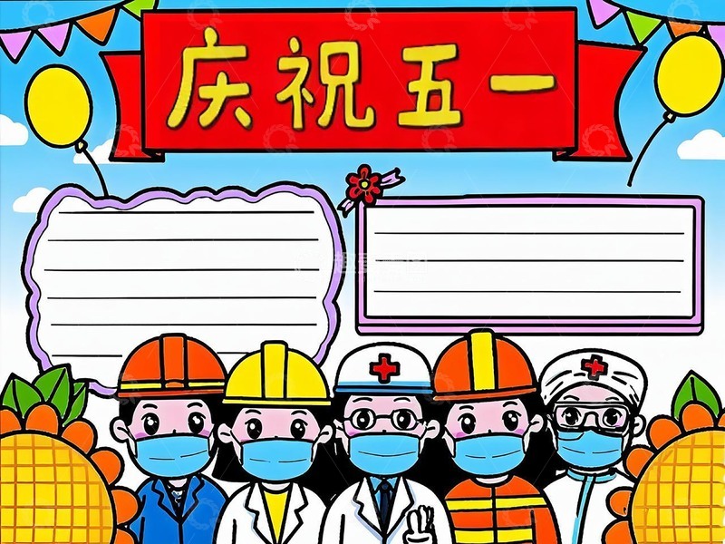 五一手抄报彩色和线稿