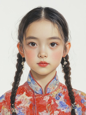 手绘麻花辫小女孩