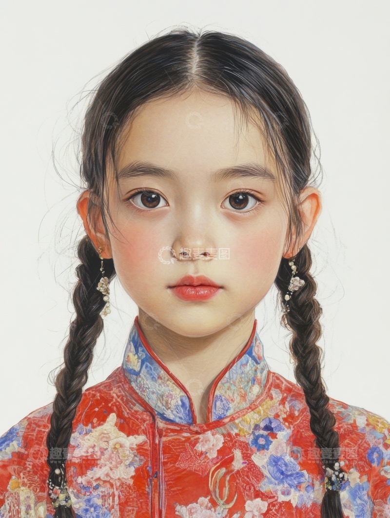 手绘麻花辫小女孩