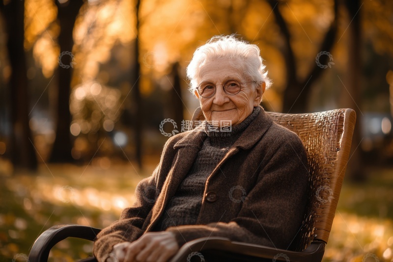 高清大图下载【趣麦麦图】坐在长椅上的老年人