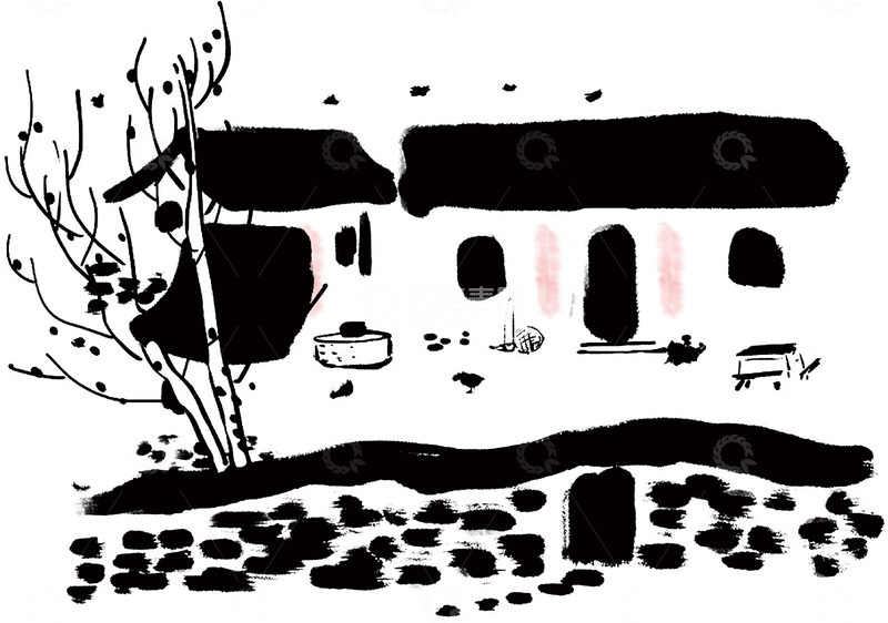 高清大图下载【趣麦麦图】手绘水墨徽派建筑群