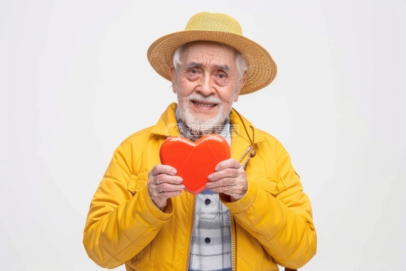 高清大图下载【趣麦麦图】拿着红色桃心的老爷爷