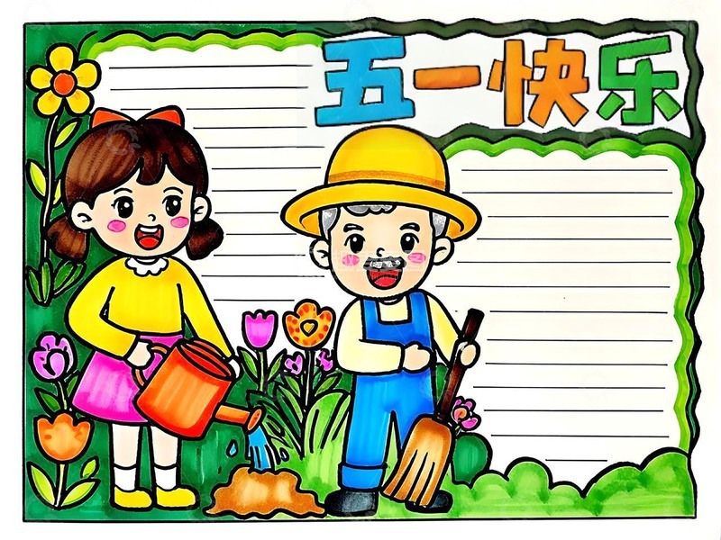 庆祝五一手抄报彩色和线稿