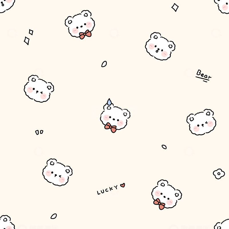 源文件下载【趣麦麦图】卡通小熊四方连续满印图案