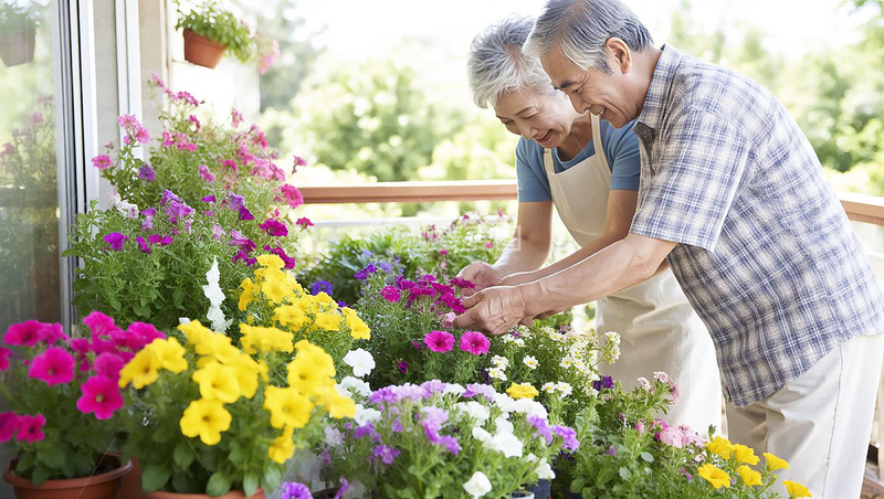 高清大图下载【趣麦麦图】老年夫妇养花