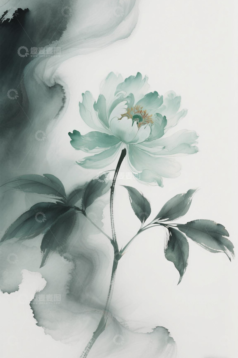 高清大图下载【趣麦麦图】古风水墨绿牡丹