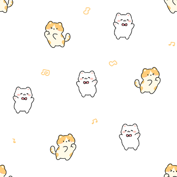 卡通呆萌小猫满印四方连续图案